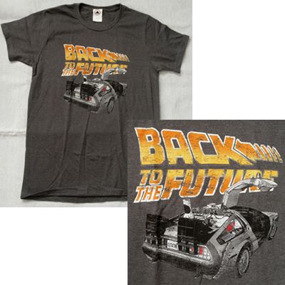 バックトゥザフューチャー 古着風デロリアンTシャツ グレイ地(L在庫有り)